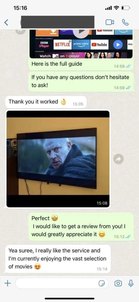 WhatsApp customer support chat screenshot 1 for iptvever