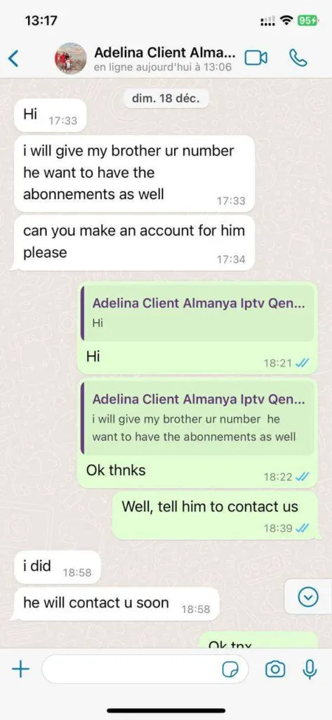WhatsApp customer positive feedback screenshot 5 for iptvever